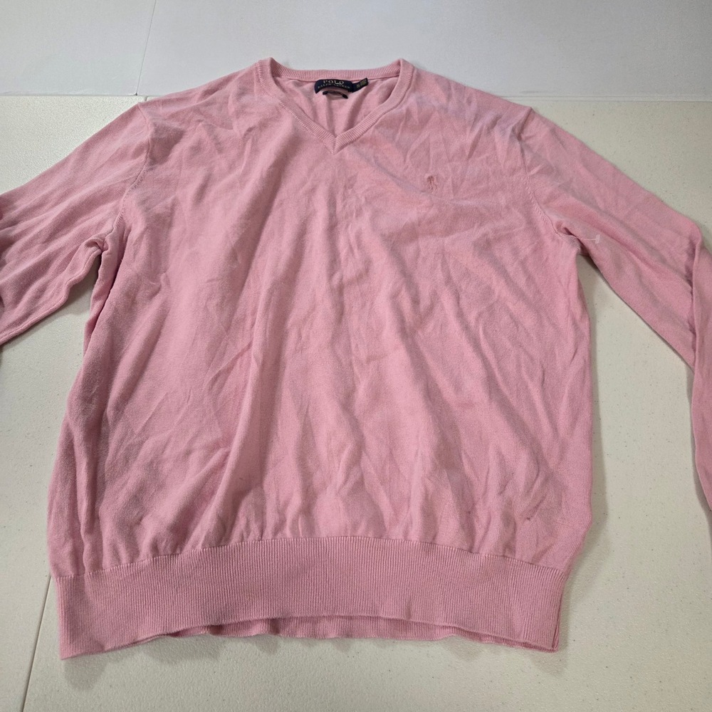 Polo Ralph Lauren Pink Pima Cotton V-Neck Sweater Mens XL Long Sleeve Pony Logo